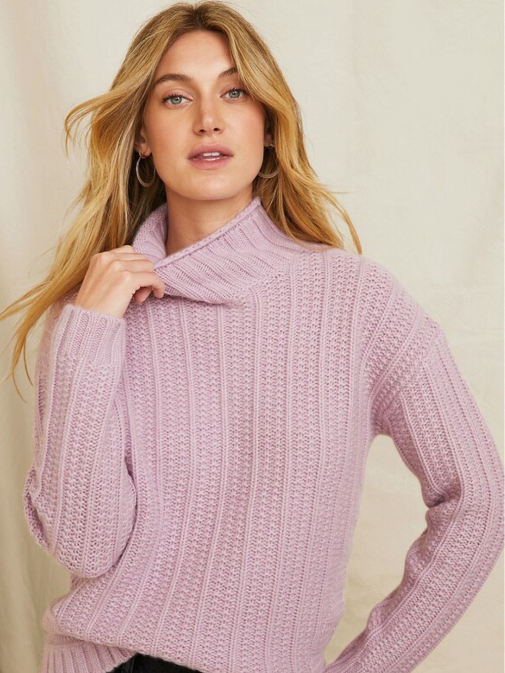 Garnet Hill Recycled Cashmere Chunky Textured Turtleneck Sweater
